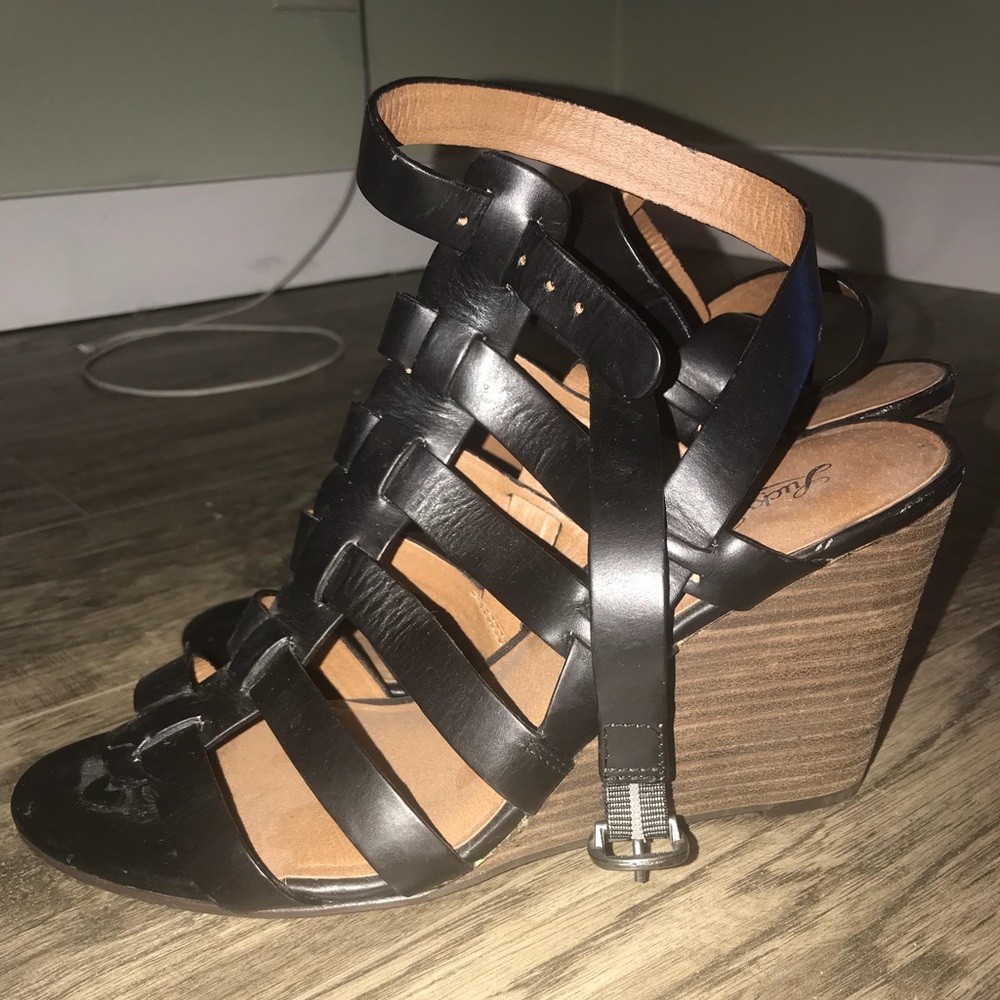 Lucky brand black strappy wedges - worn twice